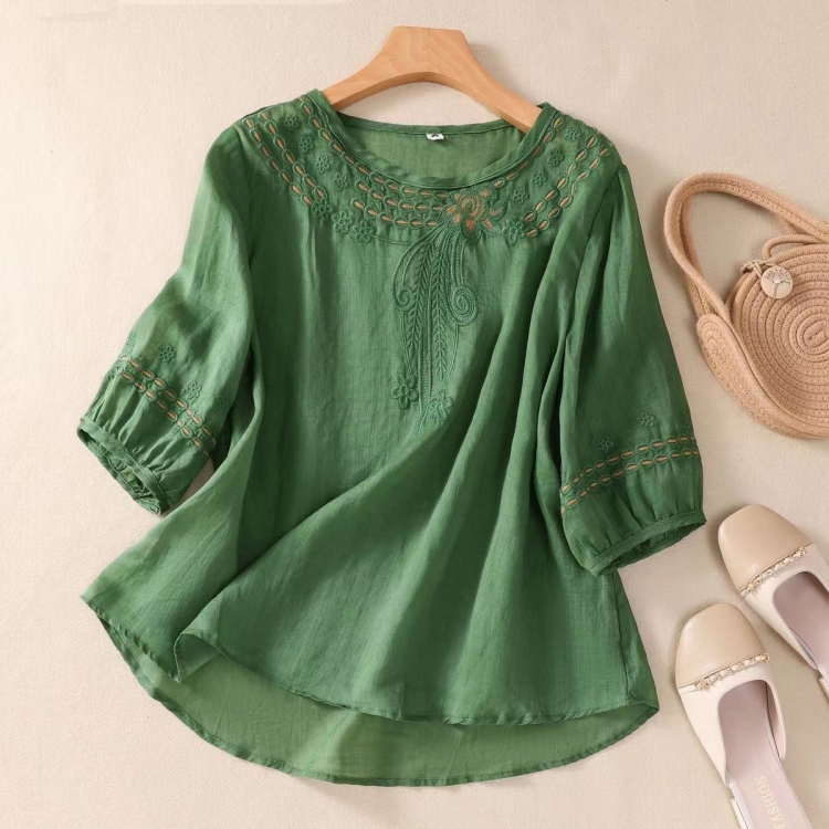 棉麻刺繡襯衫