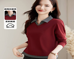 假兩件翻領長袖